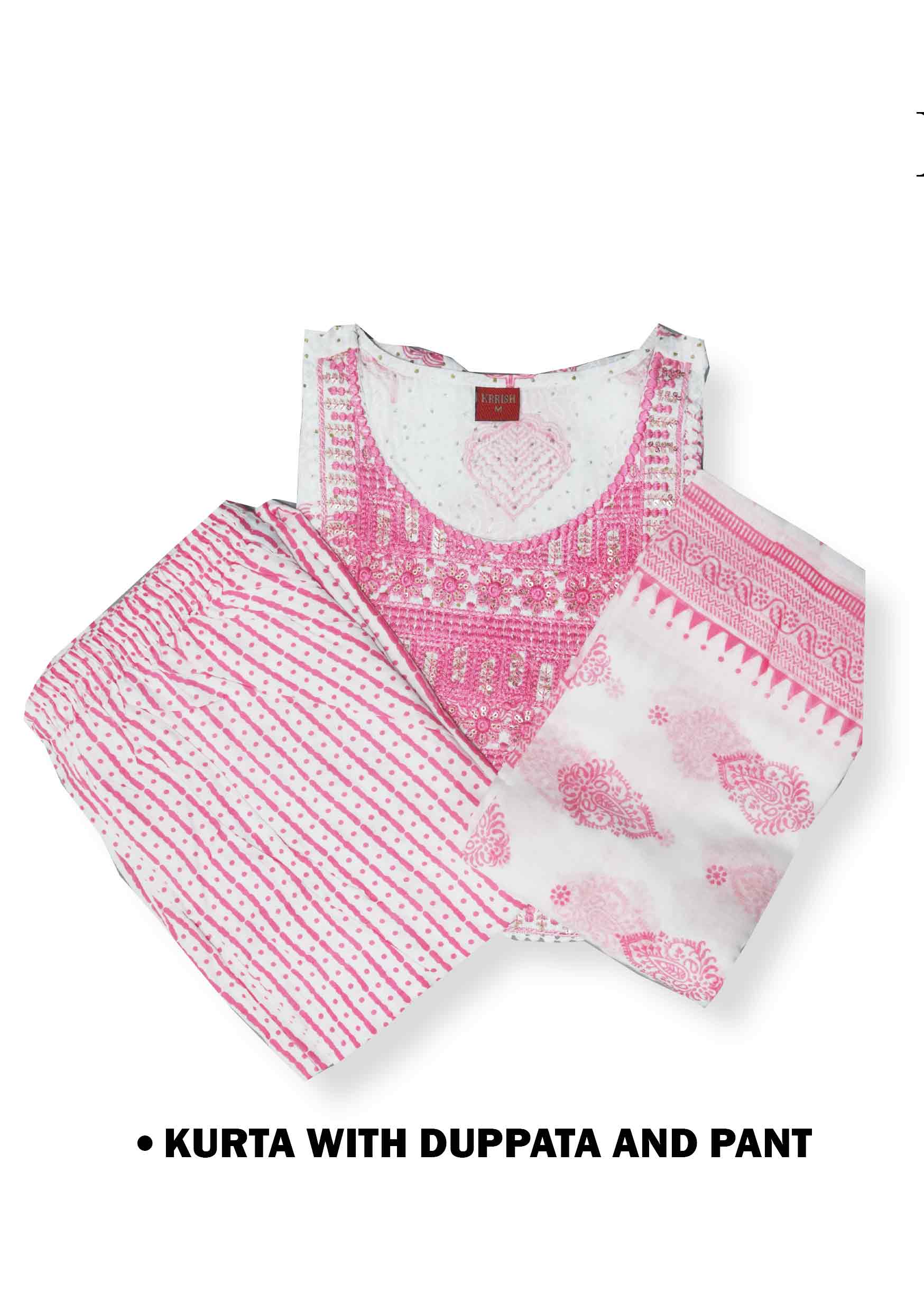 Cotton Printed Straight Kurta with Pant & Dupatta