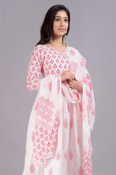 Cotton Printed Straight Kurta with Pant & Dupatta