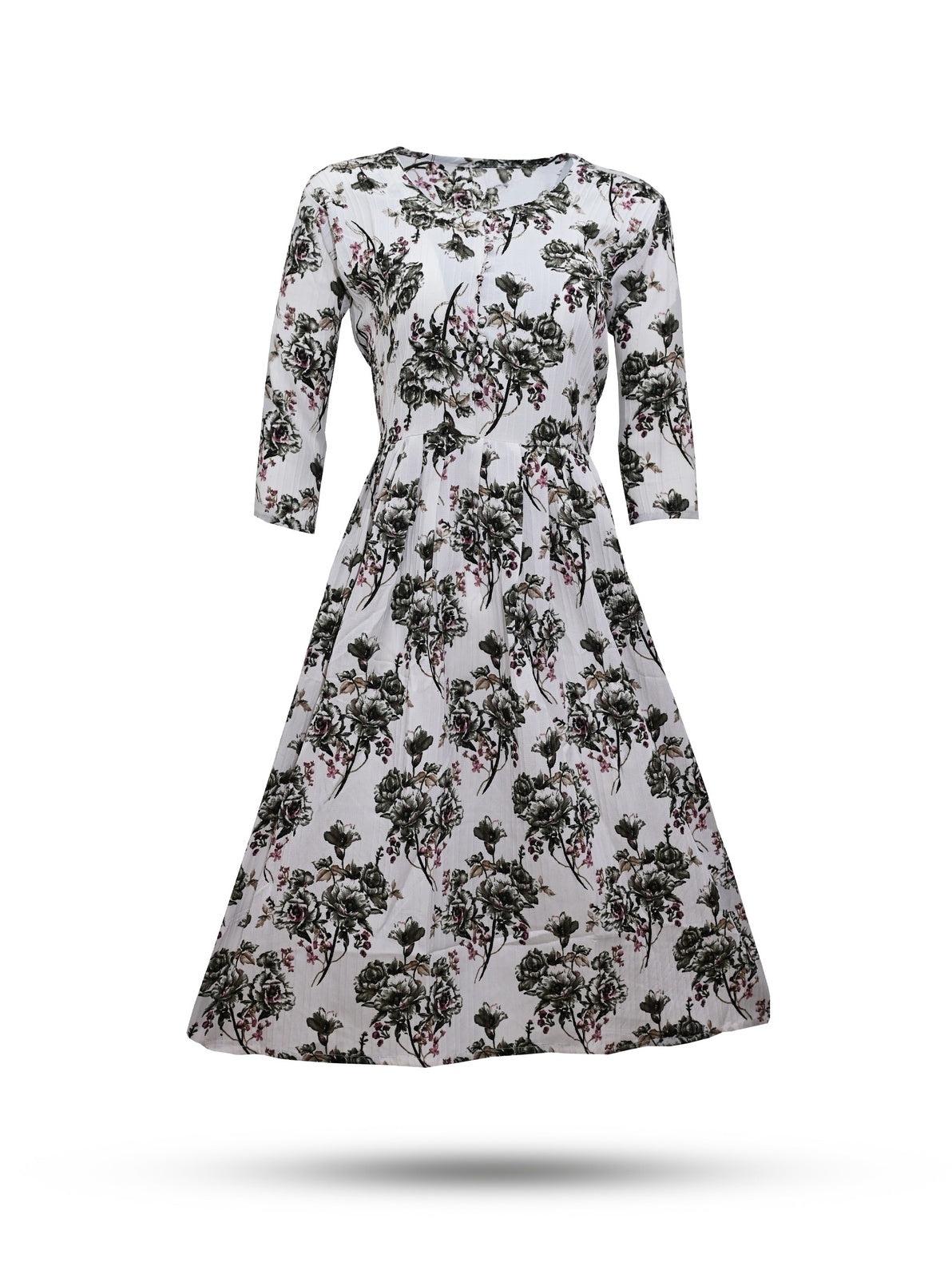 White and Green Printed Kurta