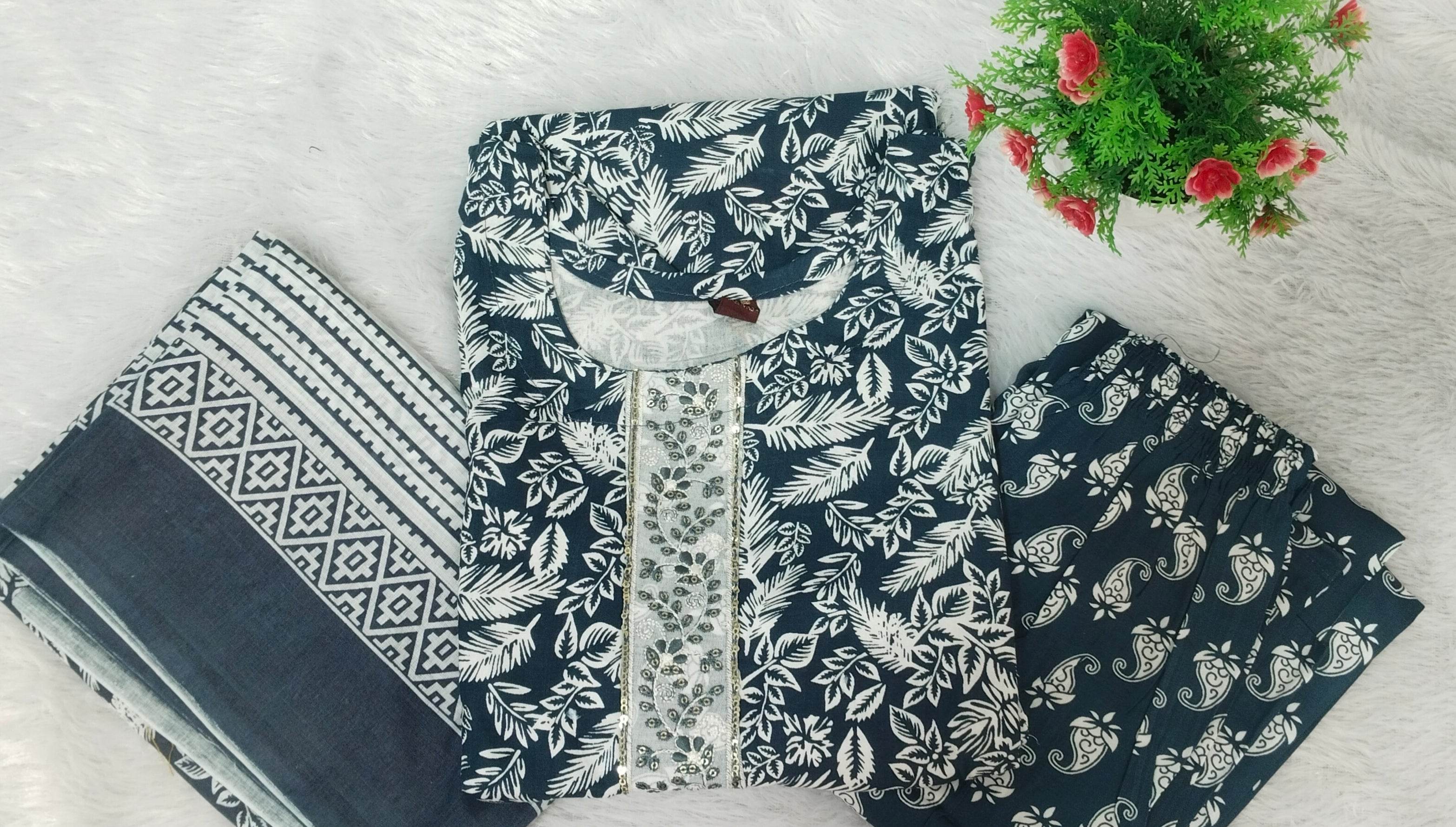 Blue Kurti With Dupatta & Pant