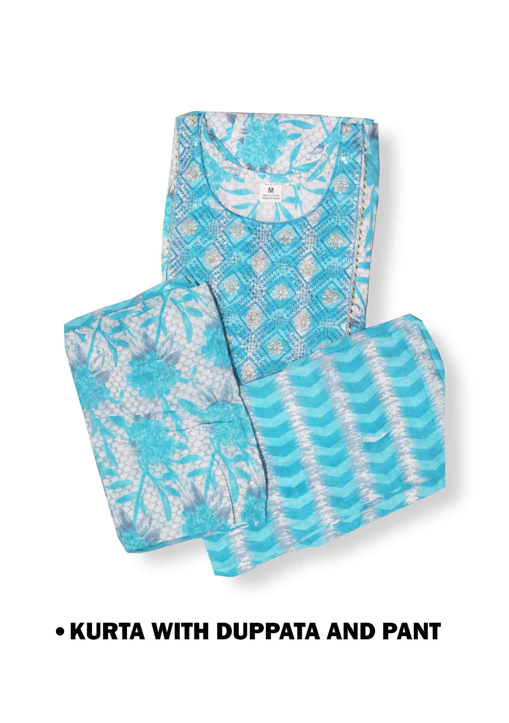 Sky Blue Anarkali Kurta With Pant & Duppata